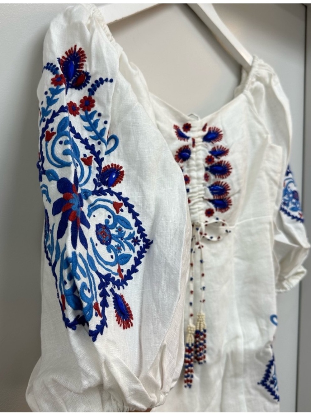 FARM Rio Off-White Navy Embroidery Mini Dress S - Picture 2 of 15